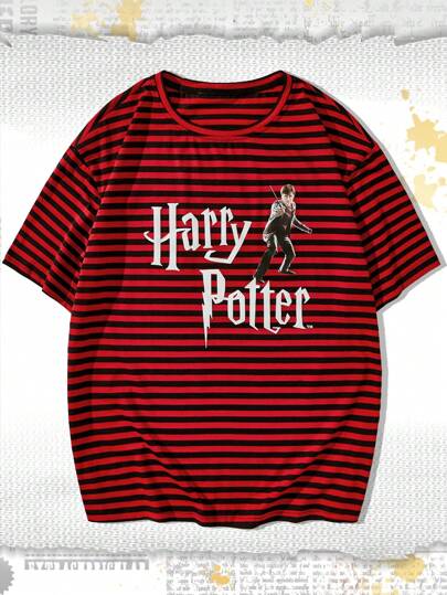 Harry Potter | ROMWE Guys Striped & Letter Graphic Tee