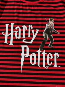 ROMWE MEN Harry Potter | ROMWE 男士條紋和字母圖案T恤 - 彩色 - 查看 3