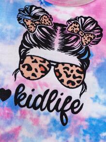 SHEIN 女嬰紮染人像圖案T恤和短褲 - 彩色 - 查看 4