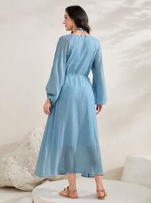 Modelyn 後綁帶燈籠袖繫腰帶連衣裙 - 淺藍色 - 查看 2