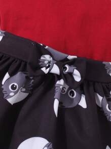 Baby Girl Letter Graphic Ruffle Trim Tee & Cat Print Bow Front Skirt - Multicolor - View 4
