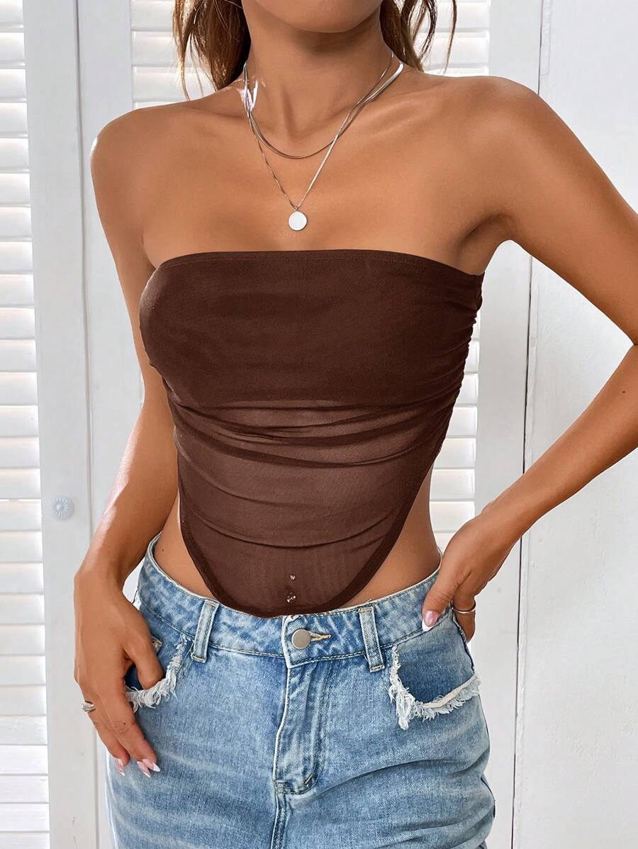 SHEIN BAE Xù Lưới Ống ngọn - Màu nâu Sô-cô-la - Xem 1