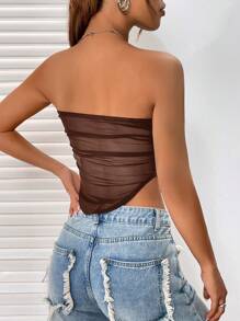 SHEIN BAE Xù Lưới Ống ngọn - Màu nâu Sô-cô-la - Xem 2