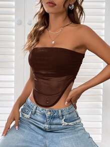 SHEIN BAE Xù Lưới Ống ngọn - Màu nâu Sô-cô-la - Xem 4