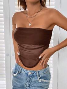SHEIN BAE Xù Lưới Ống ngọn - Màu nâu Sô-cô-la - Xem 5