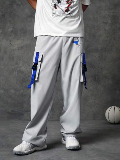 SPACE JAM: A NEW LEGACY X SHEIN Men Cartoon Graphic Push Buckle Detail Flap Pocket Side Cargo Pants