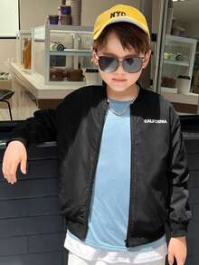 SHEIN 男大童字母和卡通圖案保暖夾克 - 黑色 - 查看 2