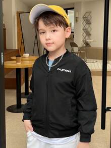 SHEIN 男大童字母和卡通圖案保暖夾克 - 黑色 - 查看 6