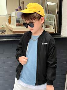 SHEIN 男大童字母和卡通圖案保暖夾克 - 黑色 - 查看 7