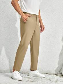 Manfinity VCAY Men Slant Pocket Solid Suit Trousers - Khaki - View 3