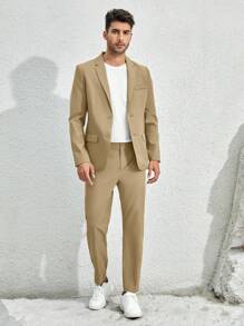 Manfinity VCAY Men Slant Pocket Solid Suit Trousers - Khaki - View 5