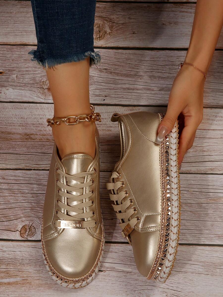 Zapatos deportivos de mujeres casual con dorado - Dorado - Ver 1