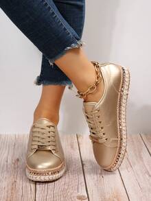 Zapatos deportivos de mujeres casual con dorado - Dorado - Ver 3