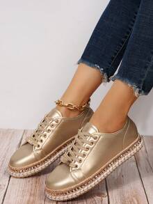 Zapatos deportivos de mujeres casual con dorado - Dorado - Ver 4