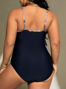 SHEIN Swim Curve 大碼印花荷葉邊連體泳衣 - 彩色 - 查看 2