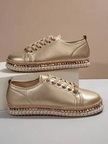 Zapatos deportivos de mujeres casual con dorado - Dorado - Ver 6