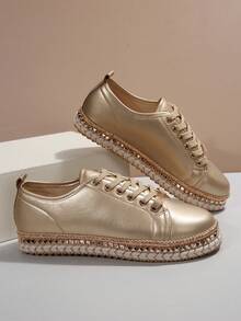 Zapatos deportivos de mujeres casual con dorado - Dorado - Ver 7