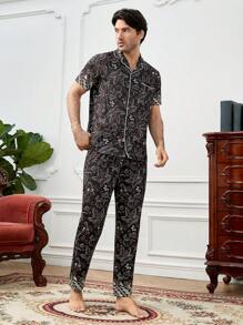 男士印花拼接滾邊睡衣套裝 - 彩色 - 查看 6