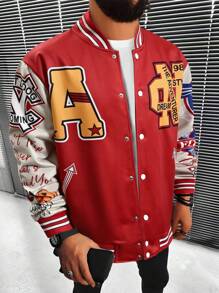 Manfinity LEGND Lỏng lẻo phù hợp Nam In thư Sọc trang trí Thả vai Áo khoác Đại học ( Không có ) - Đỏ - Xem 1