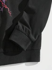 ROMWE MEN Goth Các bạn Hình ảnh Skull & chữ cái Áo nỉ - màu đen - Xem 3