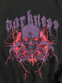 ROMWE MEN Goth Các bạn Hình ảnh Skull & chữ cái Áo nỉ - màu đen - Xem 4