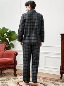 Conjunto de pijama / pijama de cuello con solapa con estampado a cuadros para hombre - Multicolor - Ver 2