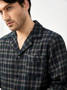 Conjunto de pijama / pijama de cuello con solapa con estampado a cuadros para hombre - Multicolor - Ver 3