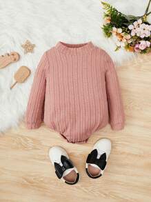 SHEIN Baby Mädchen Body Stehkragen, Zopfstrick - Altrosa - Übersicht 1