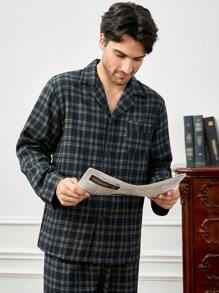 Conjunto de pijama / pijama de cuello con solapa con estampado a cuadros para hombre - Multicolor - Ver 4