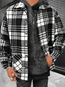 Manfinity Homme Men Plaid Print Shacket - Black and White - View 1