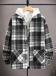 Manfinity Homme Men Plaid Print Shacket - Black and White - View 2