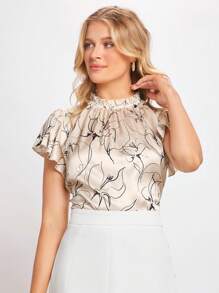 BizChic Floral Print Frill Neck Butterfly Sleeve Blouse - Multicolor - View 4