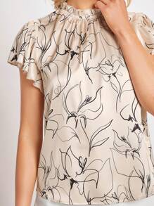 BizChic Floral Print Frill Neck Butterfly Sleeve Blouse - Multicolor - View 5