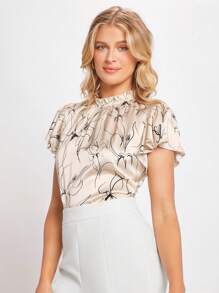 BizChic Floral Print Frill Neck Butterfly Sleeve Blouse - Multicolor - View 7