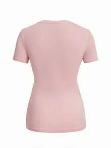 SHEIN Maternidad Camiseta con estampado de dibujos animados fruncido lateral - Rosa Pálido - Ver 2