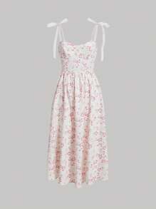 SHEIN MOD Vestido de tirantes floral de hombros con cordón - Multicolor - Ver 1