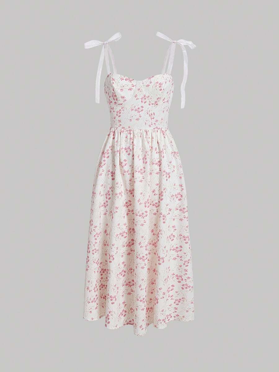 SHEIN MOD Vestido de tirantes floral de hombros con cordón - Multicolor - Ver 1