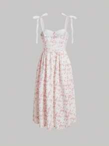 SHEIN MOD Vestido de tirantes floral de hombros con cordón - Multicolor - Ver 2