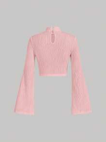 SHEIN MOD Mock Neck Bell Sleeve Crop Tee - Baby Pink - View 2