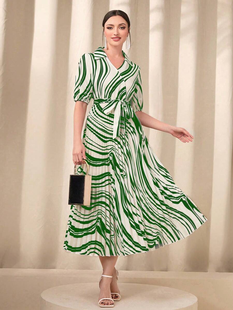 Mulvari 滿版印花百褶下擺連衣裙 - 綠色 - 查看 1