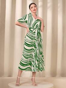 Mulvari 滿版印花百褶下擺連衣裙 - 綠色 - 查看 5