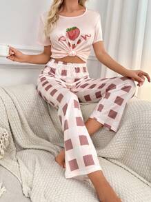 Dâu tây & In kẻ sọc Buffalo Bộ PJ - Nhiều màu - Xem 5