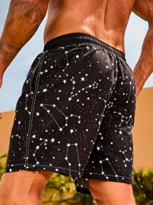 Manfinity Men Galaxy Print Drawstring Waist Swim Trunks - Black - View 2