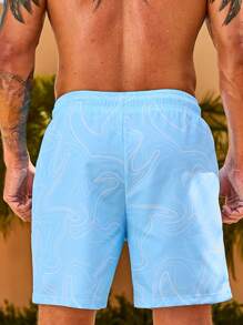 Manfinity VDAYZ Calzoncillos de natación para hombres con diseño gráfico, cintura con cordón y forro de seda de leche, estilo hawaiano