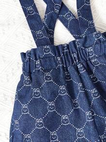 SHEIN 女小童滿版印花背帶背帶連體短褲