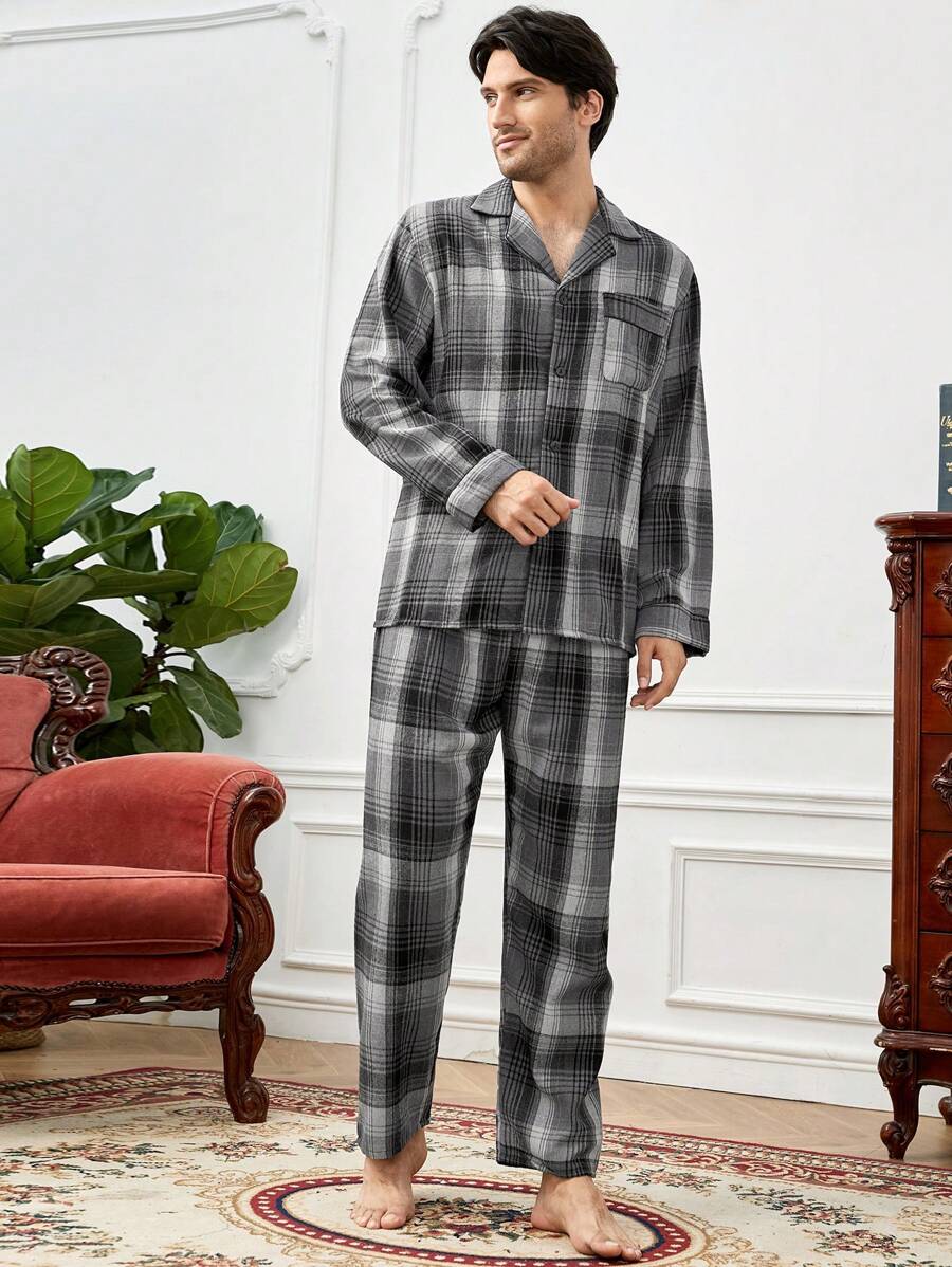 Bộ PJ in kẻ sọc / Bộ đồ ngủ cho nam - Xám - Xem 1