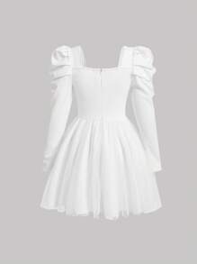 SHEIN MOD 優雅蕾絲拼接 拉鍊 網拼接純色女士連衣裙