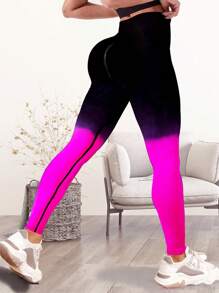 Ombre Print Tummy Control Sports Leggings - Hot Pink - View 1