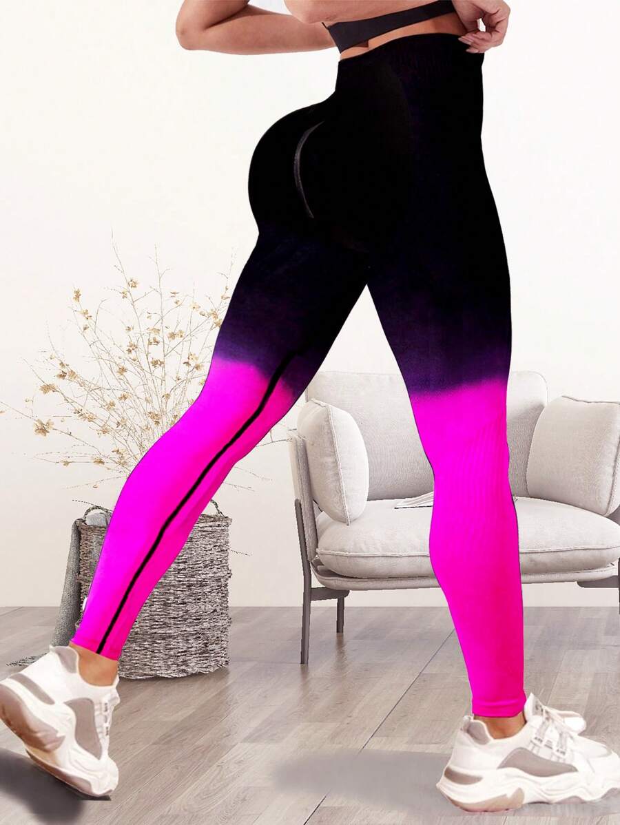 Ombre Print Tummy Control Sports Leggings - Hot Pink - View 1