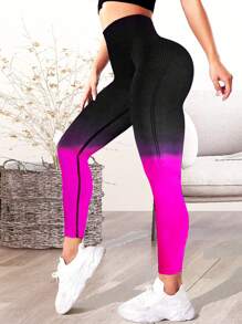 Ombre Print Tummy Control Sports Leggings - Hot Pink - View 2